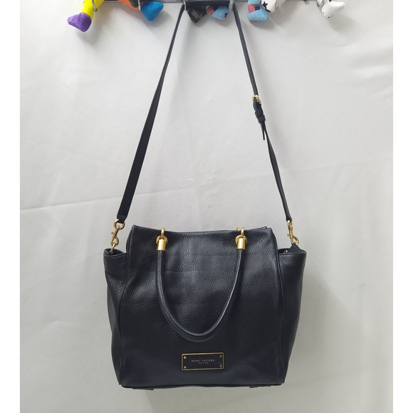 Marc Jacobs Black Pebbled Leather Double Handles Zipper Satchel Shoulder Bag - Picture 16 of 16